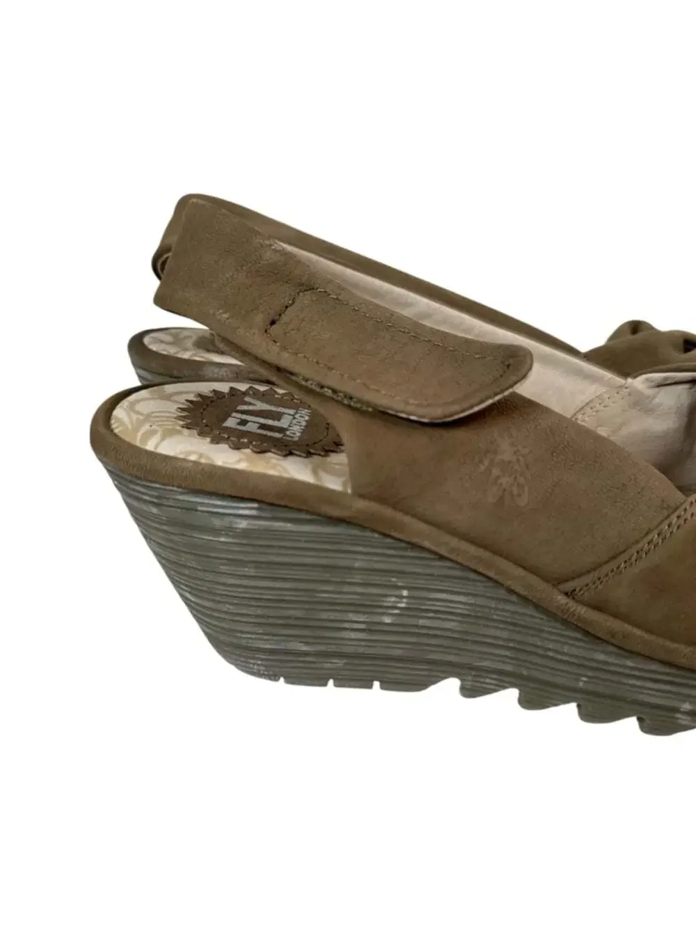 Fly London Yakin Harbor Tan Suede Knot Wedge Slingbacks Womens 40 9